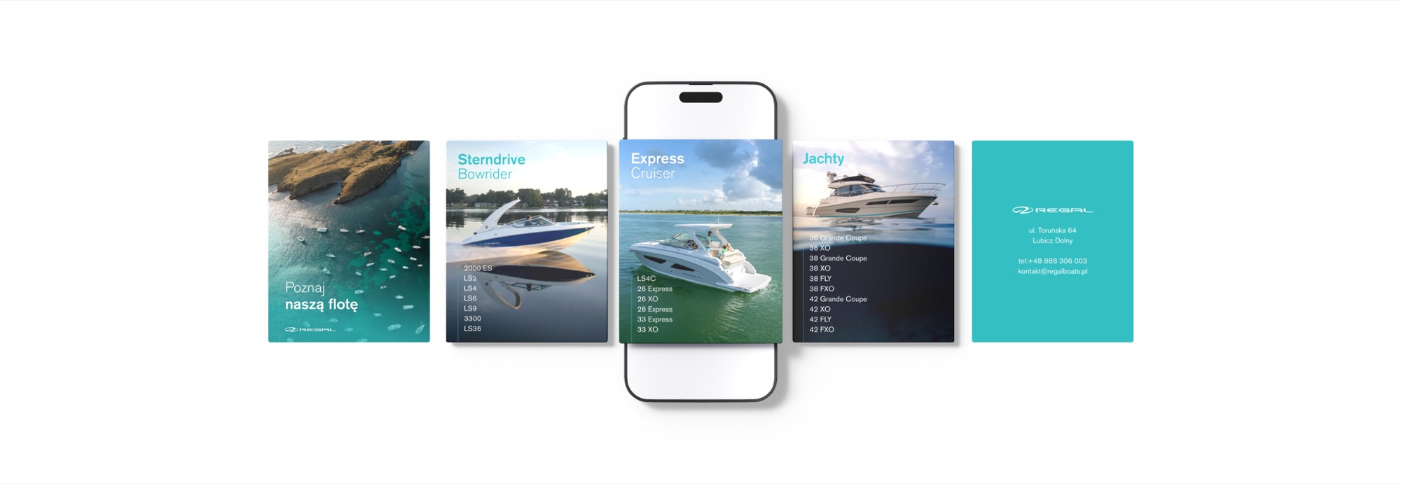Projekty postów social media dla Regal Boat Polska na ekranie telefonu