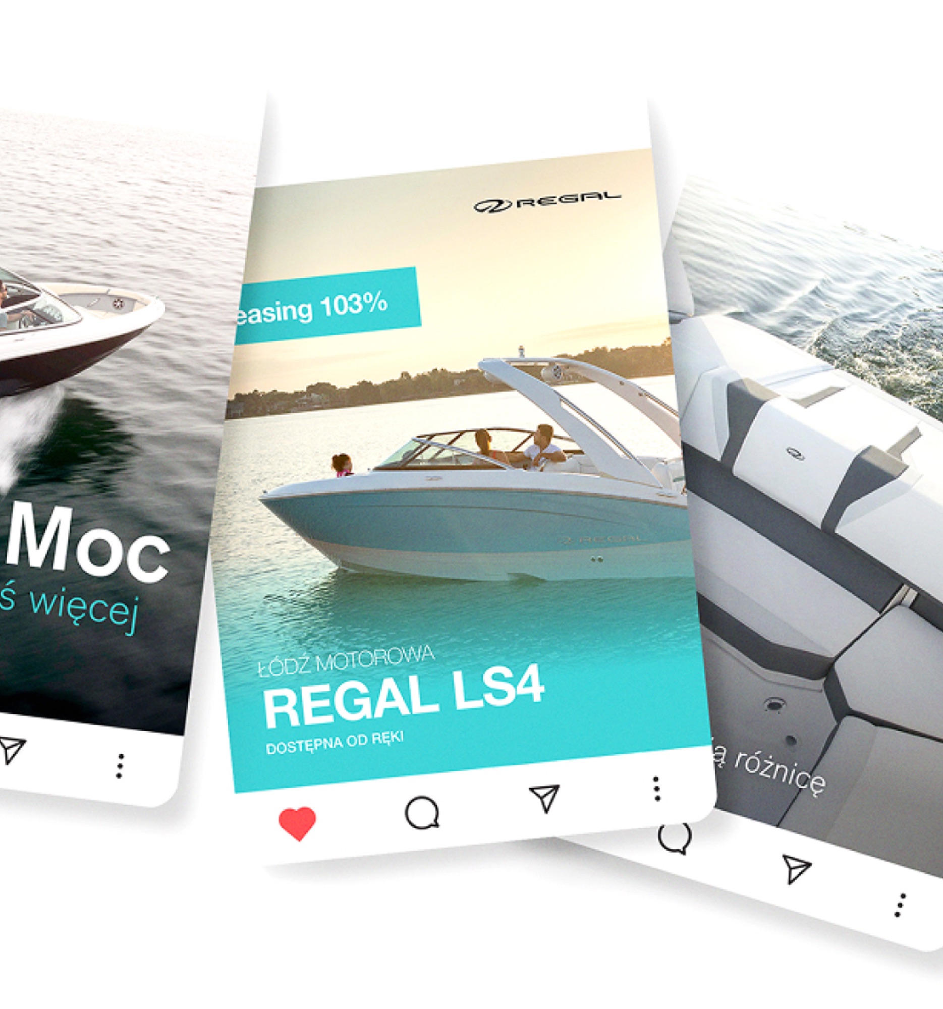 Przykładowe reklamy Meta Ads dla Regal Boat Polska w formie postów na Instagramie